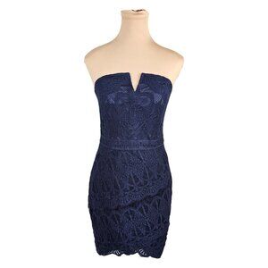 Adelyn Rae Dark Navy Blue Lace Strapless Mini Dress Boned Corset Sz S